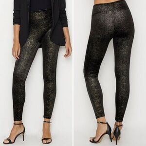 SPANX Velvet Shine Leggings Size M Black Gold Metallic High Rise Party Pants EUC